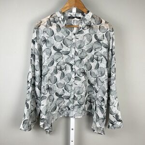 Elemente Clemente Sheer Blouse Top Womens‎ Size Medium White Gray Print Relaxed
